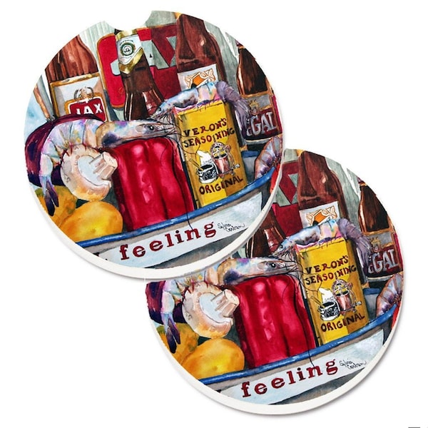 Carolines Treasures Verons and New Orleans Beers Set of 2 Cup Holder Car Coaster 1010CARC - main